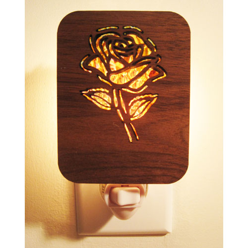 Rose Night Light (Walnut Wood & Mother of Pearl) - Click Image to Close