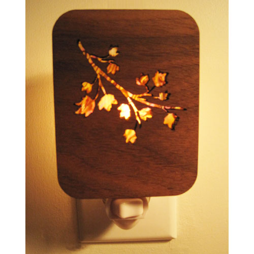 Leaf Branch Night Light (Walnut Wood & Mother of Pearl) - Click Image to Close