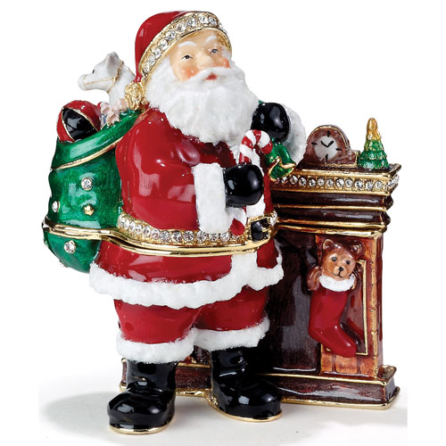 Santa With Firplace Hinged Box - Click Image to Close