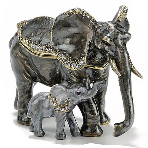 Elephant With Baby Hinged Box - Click Image to Close
