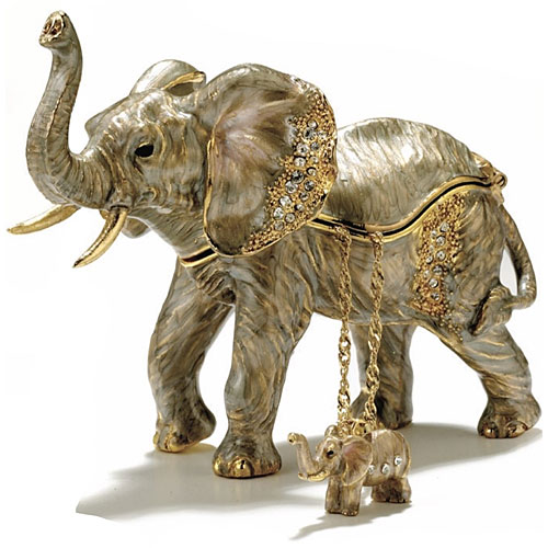 Elephant Hinged Box with Necklace - Click Image to Close