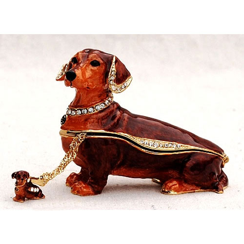 Dachshund Hinged Box with Necklace (Brown) - Click Image to Close
