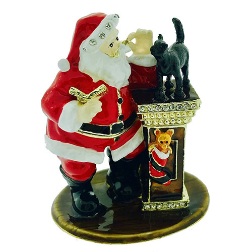 Santa With Black Cat Hinged Box - Click Image to Close