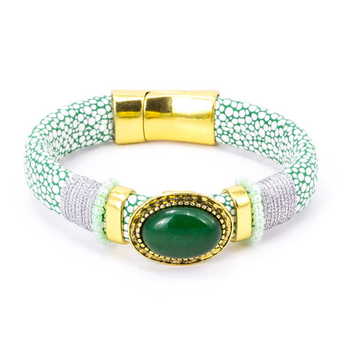 Green, Green & White RGLB Magnetic Focal Bracelet - Click Image to Close