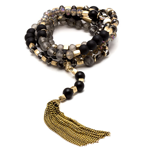 Gold/Black Convertible Tassel Necklace - Click Image to Close