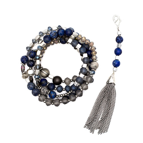 Silver/Blue Convertible Tassel Necklace - Click Image to Close