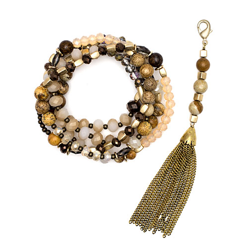 Gold/Brown Convertible Tassel Necklace - Click Image to Close