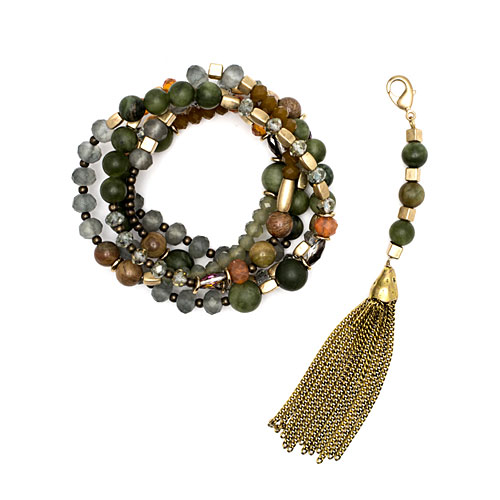 Gold/Green Convertible Tassel Necklace - Click Image to Close