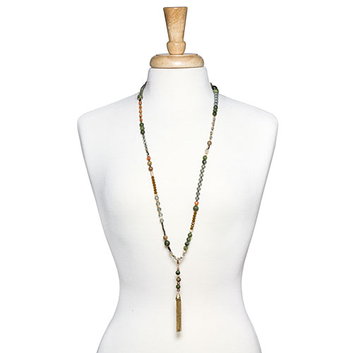 Gold/Green Convertible Tassel Necklace - Click Image to Close