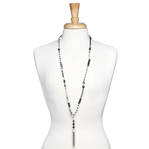 Silver/Grey Convertible Tassel Necklace - Click Image to Close