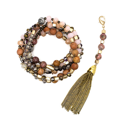 Gold/Peach Convertible Tassel Necklace - Click Image to Close