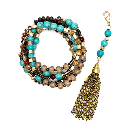 Gold/Turquoise Convertible Tassel Necklace - Click Image to Close