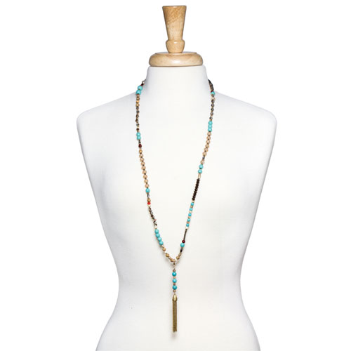 Gold/Turquoise Convertible Tassel Necklace - Click Image to Close