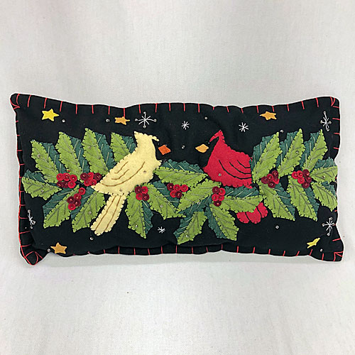 Two Cardinals With Holly Pillow - Click Image to Close