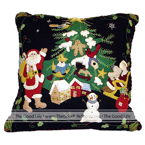 Two Santas & Houses & Trees Pillow - Click Image to Close
