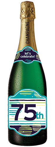 75th Birthday Champagne Bottle Card (Bubbles) - Click Image to Close