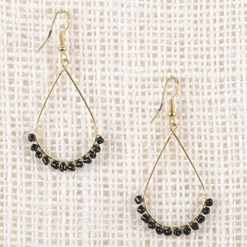 Hana Oval Loop Earrings (Black) - Click Image to Close