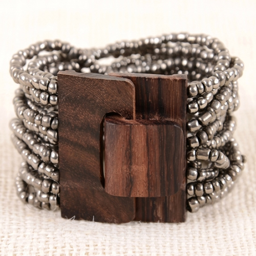 Wood Buckle Cuff (Grey) - Click Image to Close