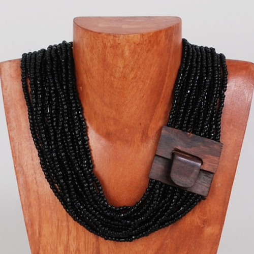 Wood Buckle Necklace (Black) - Click Image to Close