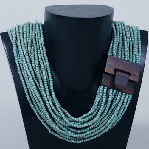 Wood Buckle Necklace (Turquoise) - Click Image to Close