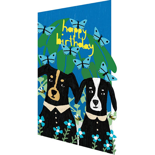 Two Dogs & Blue Butterflies Card - Click Image to Close