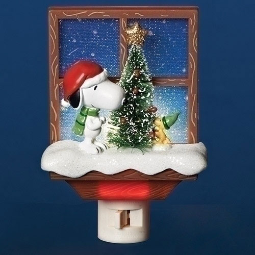 Snoopy & Woodstock By Christmas Tree Night Light - Click Image to Close
