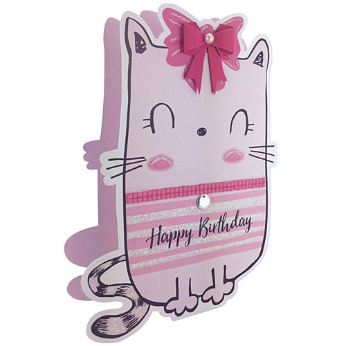 Pink Birthday Cat Card - Click Image to Close