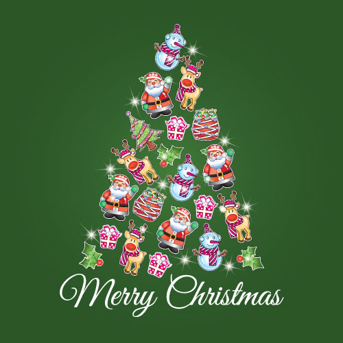 Colorful Symbols Christmas Tree Greeting Card - Click Image to Close