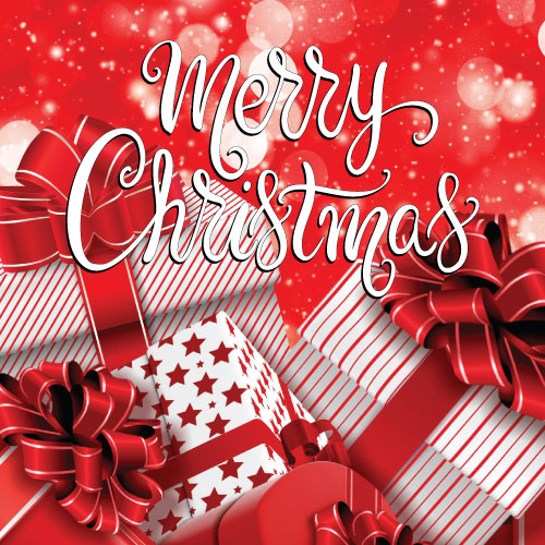 Merry Christmas Card (Red & White Presents) - Click Image to Close