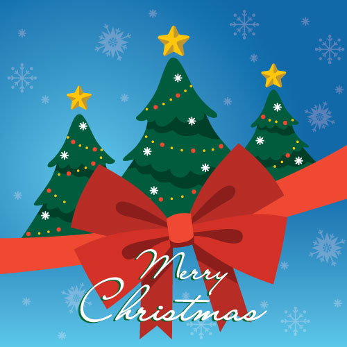 Merry Christmas Card (Three Trees & Red Bow) - Click Image to Close