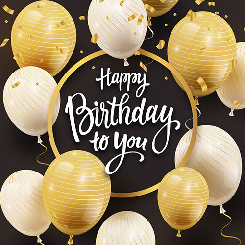 Happy Birthday To You Card (Gold & White Balloons) - Click Image to Close
