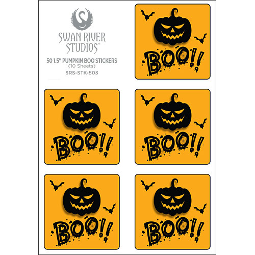 Pumpkin Boo Sticker [1-1/2" Square] - Click Image to Close