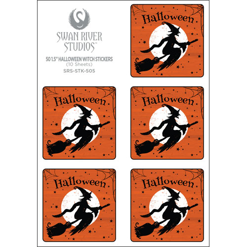 Halloween Witch Sticker [1-1/2" Square] - Click Image to Close