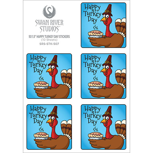 Blue Happy Turkey Day Sticker [1-1/2" Square] - Click Image to Close