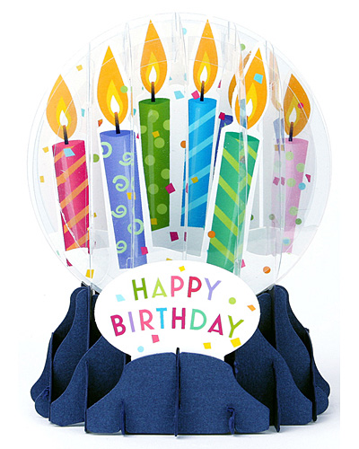 Birthday Candles Snow Globe Greeting (Medium, 5") - Click Image to Close