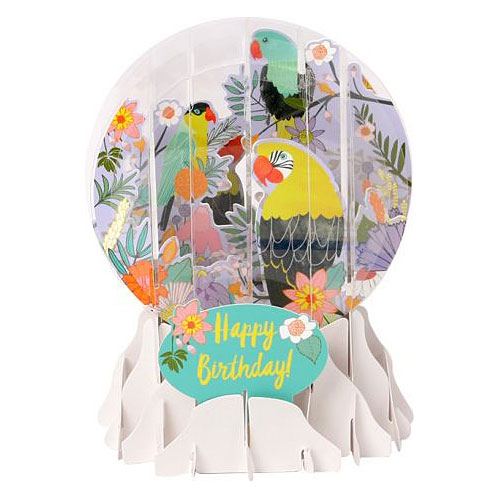 UP-WP-EG-061 3D Pop Up Snow Globe Greetings Birthday Card PARROTS