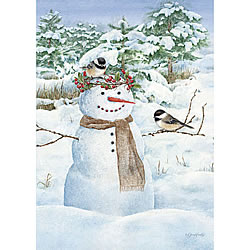 Chickadee Snowman Mini Garden Flag