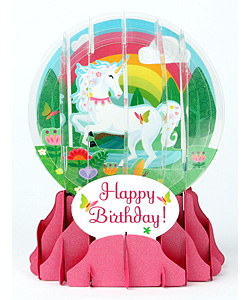 Unicorn Birthday Snow Globe Greeting (Medium, 5")